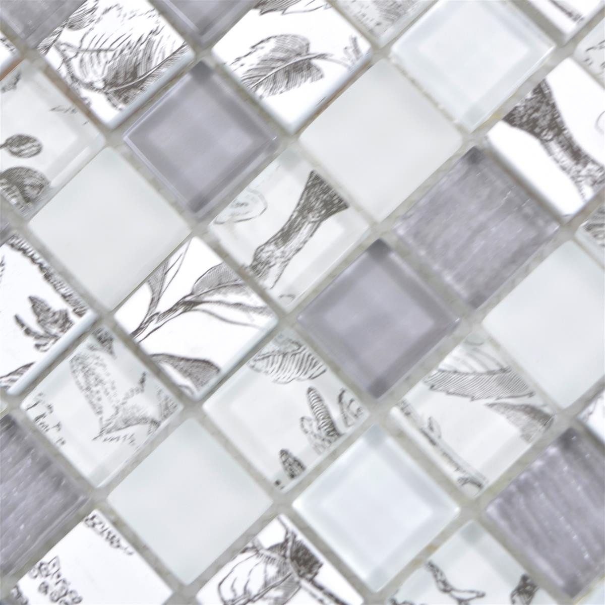 Mosafil Mosaikfliesen Glasmosaik Fliesen Cornelia Retrooptik, Glas 30.000x30.000, weiß-grau, Verlegefertig auf ein Netz geklebt - Wasserfest