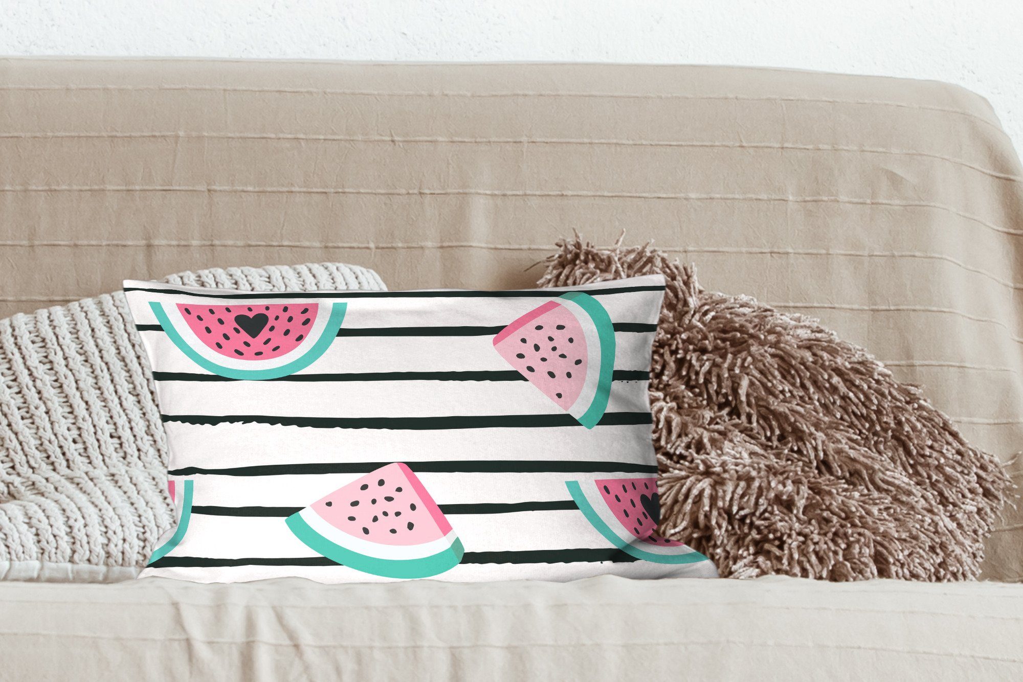 Dekoration, Wohzimmer Sommer - - Dekokissen Schlafzimmer Schwarz, MuchoWow Zierkissen, mit Dekokissen Füllung, Wassermelone