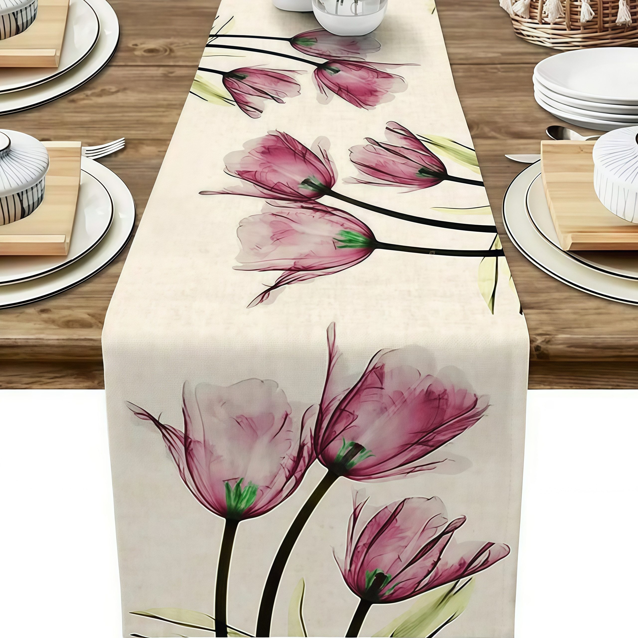 FOUORTUNATE-BEE Tischläufer Boho-Tischläufer mit Blumenmuster, 33 × 183 cm, Dekorativer Tischläufer im Boho-Stil für Esstisch