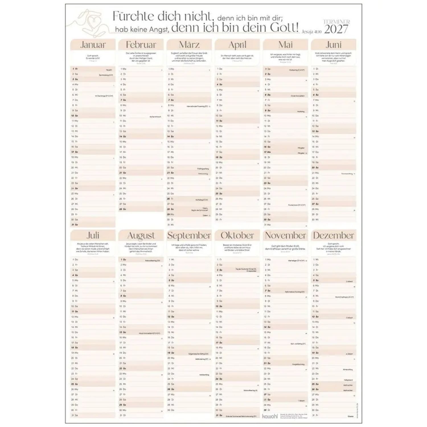 Wandkalender Seeds of Hope Terminer 2027