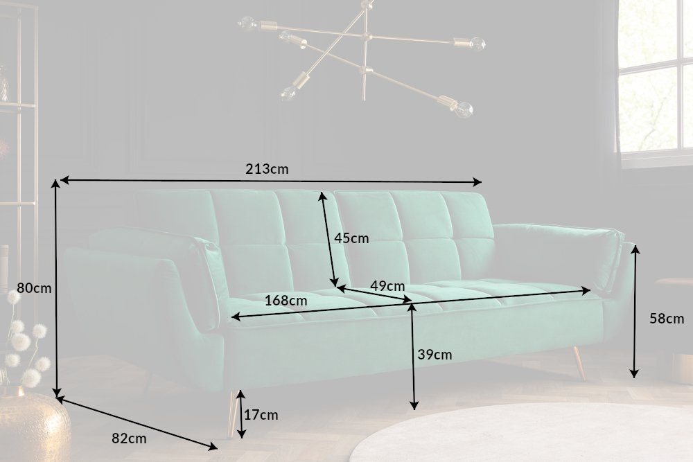 riess-ambiente Schlafsofa BOUTIQUE 213cm smaragdgrün - Samt, goldene Füße, Rundumbezug, 3-Sitzer mit Schlaffunktion - ideal für Wohn- & Schlafzimmer oder Loft