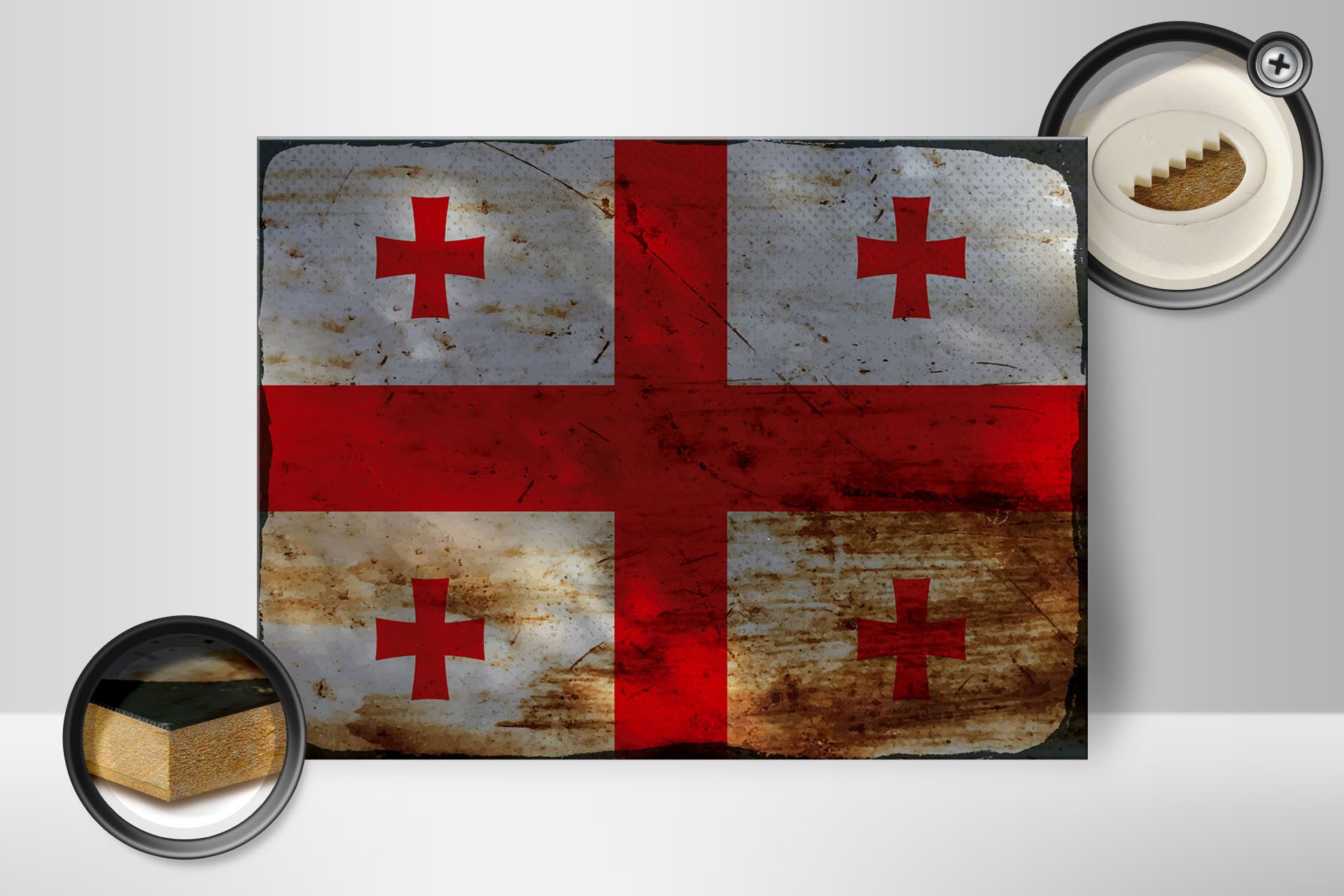 Femer GmbH Holzbild Flagge Georgien 40x30cm Flag of Georgia Rost, Flaggen (1 St), Glatte Holzfaserplatte (MDF), vorn beschichtet