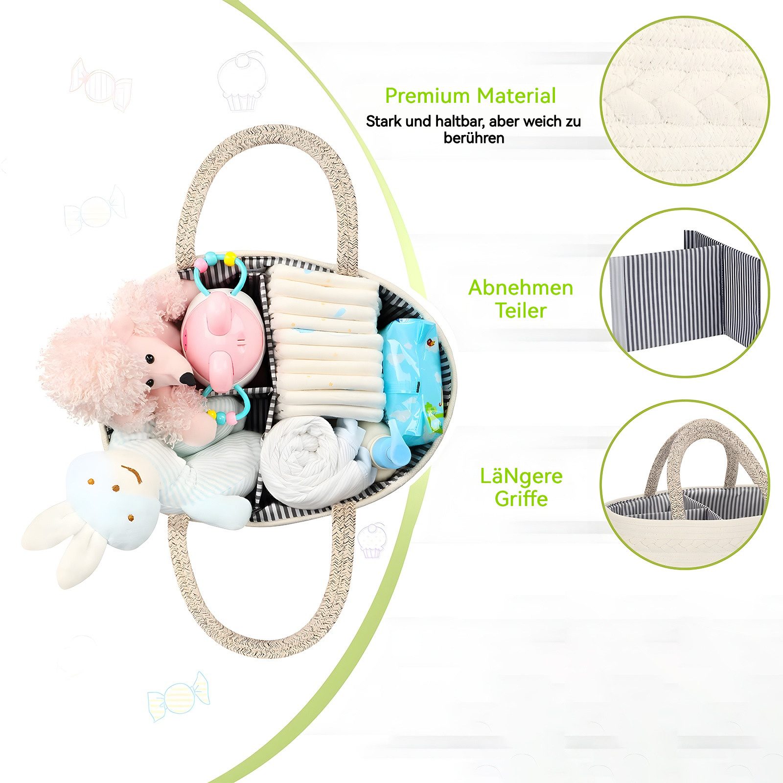 PODOFO Aufbewahrungskorb Körbchen Organizer, Baby Wickeltisch Organizer mit günstig online kaufen