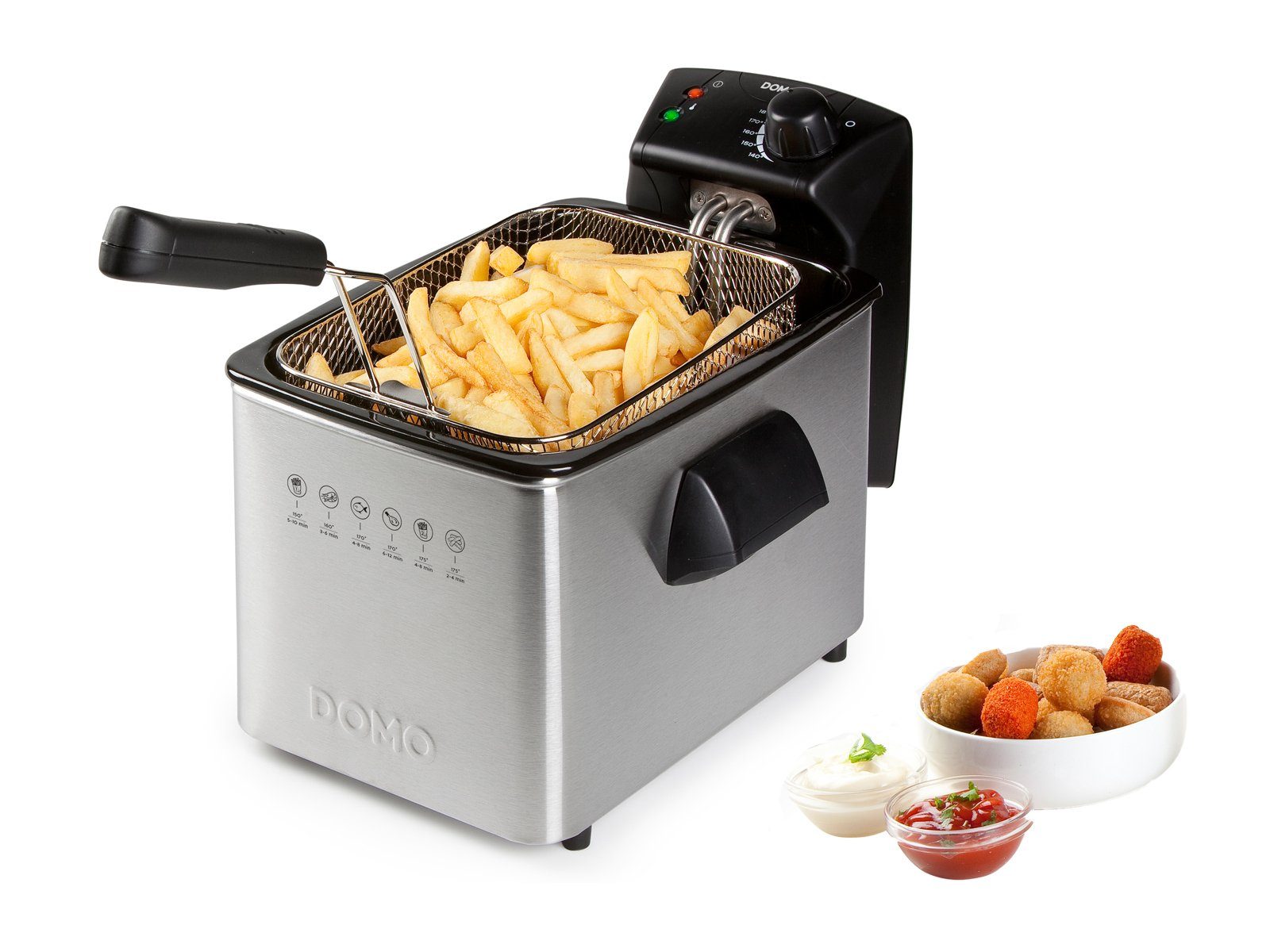 Domo Kaltzonenfritteuse, 3000 W, 4Ltr. XL Frittöse Pommes & Schnitzel mit Fett frittieren & Salzstreuer