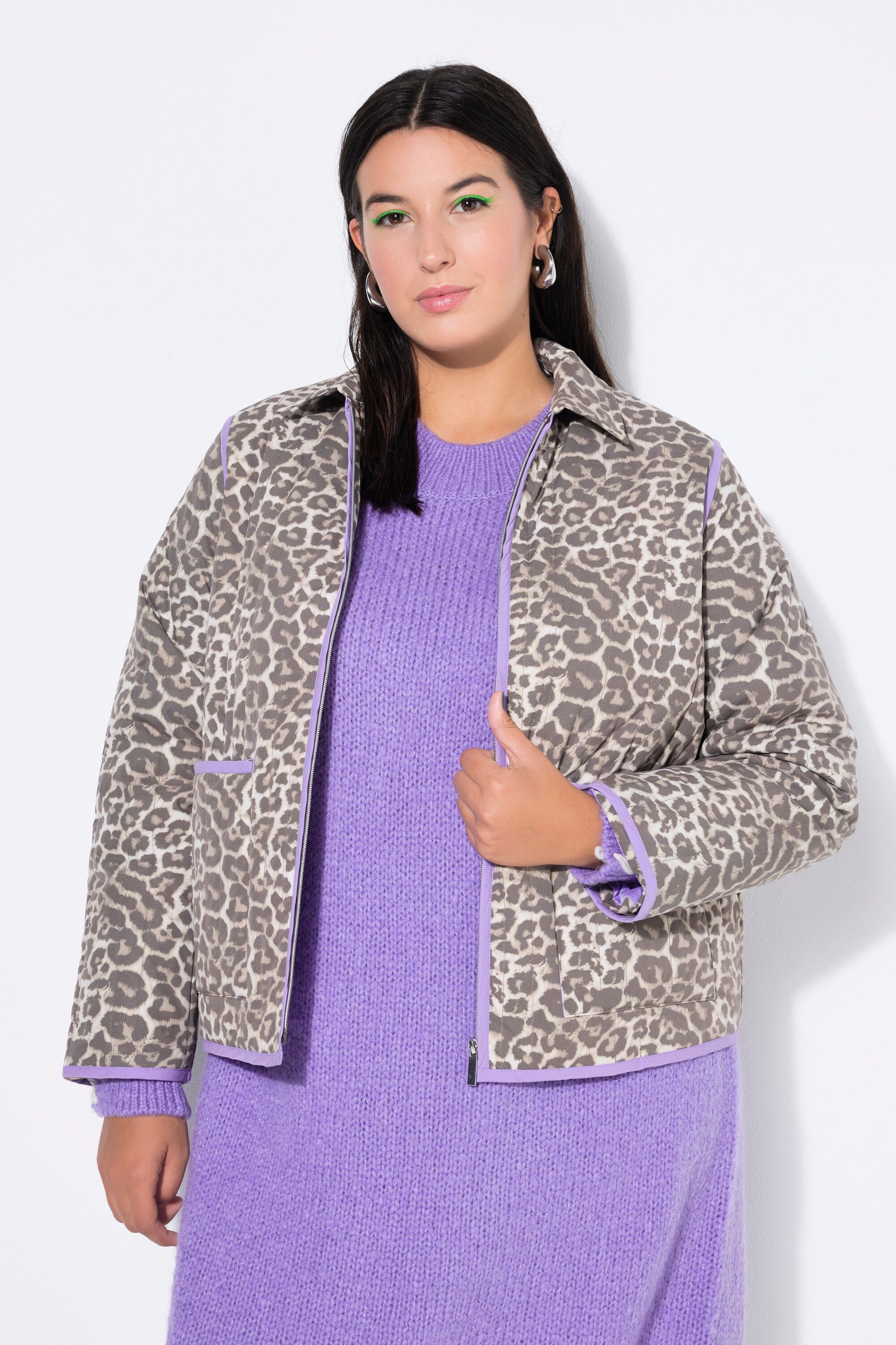 Studio Untold Kurzjacke Steppjacke oversized Leo Colorpaspel Hemdkragen günstig online kaufen