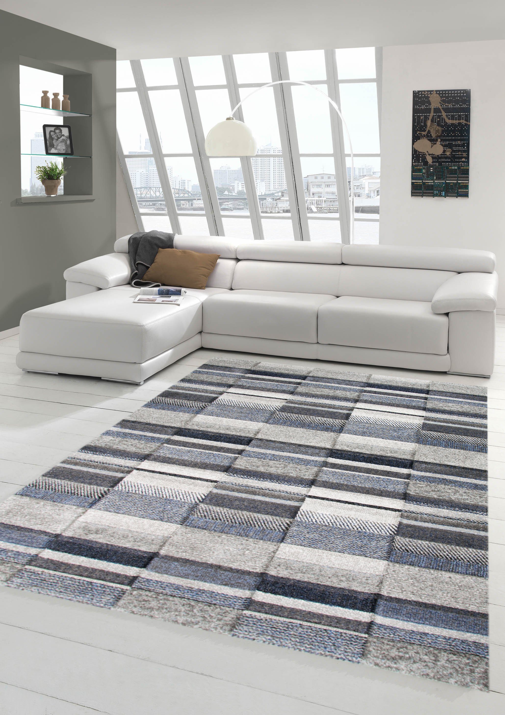 Teppich Designer und Moderner Teppich Wohnzimmerteppich mit Konturenschnitt in Blau Grau, Teppich-Traum, rechteckig, Höhe: 15 mm