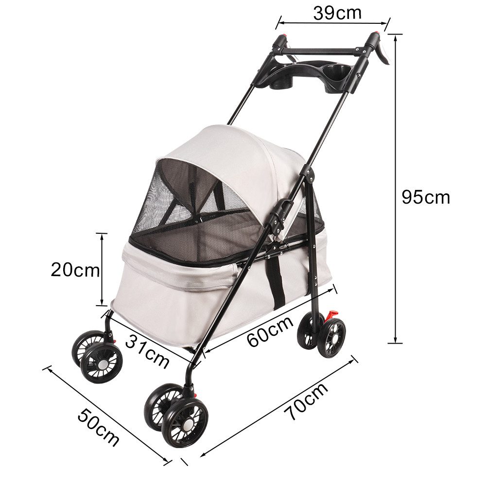 JEOBEST Hundebuggy Hundewagen Haustiere Buggy, (1-tlg), Haustierbuggy, Faltbar, Sicherheitsgurt, Getränkehalter – Bild 3 von 5