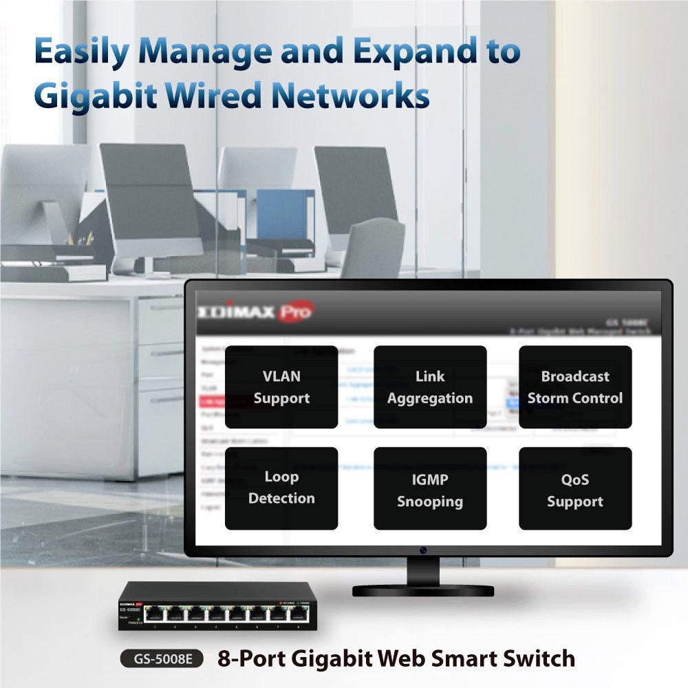 Edimax EDIMAX GS-5008E GS-5008E Netzwerk Switch 8 Port 16 GBit/s Netzwerk-Switch