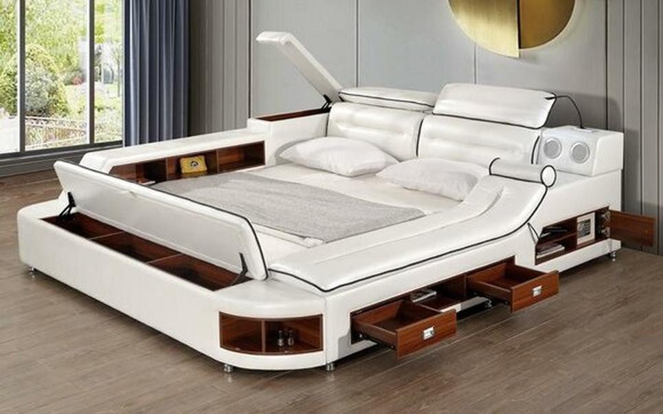 JVmoebel Multimediabett Multifunktionales Bett mit Regal und USB-Anschluss, modernes Design, Made in Europa