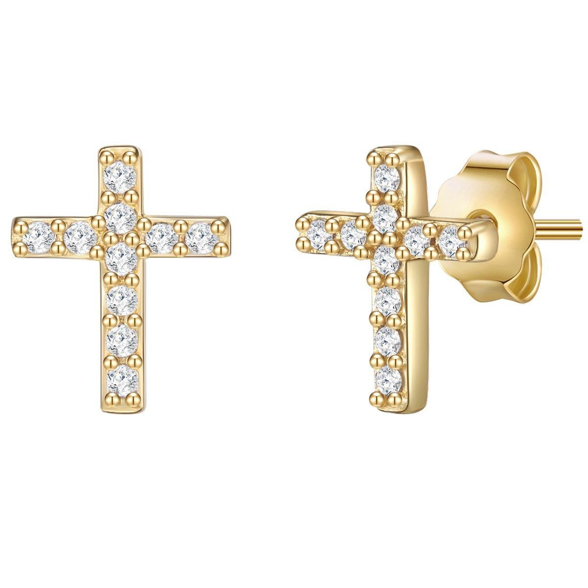 Lulu & Jane Paar Ohrstecker Kreuz gelbgold, mit Zirkonia günstig online kaufen