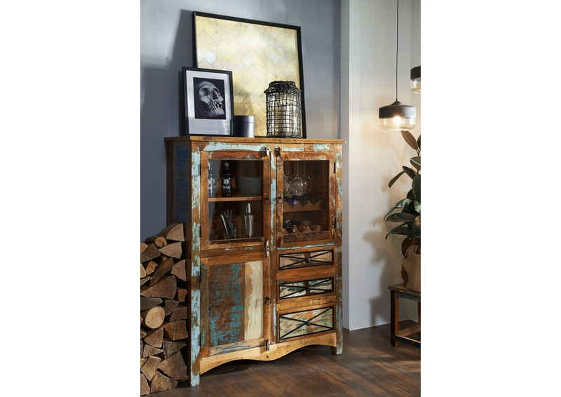 Massivmoebel24 Highboard Highboard Altholz 106x45x136 mehrfarbig lackiert NATURE OF SPIRIT #113