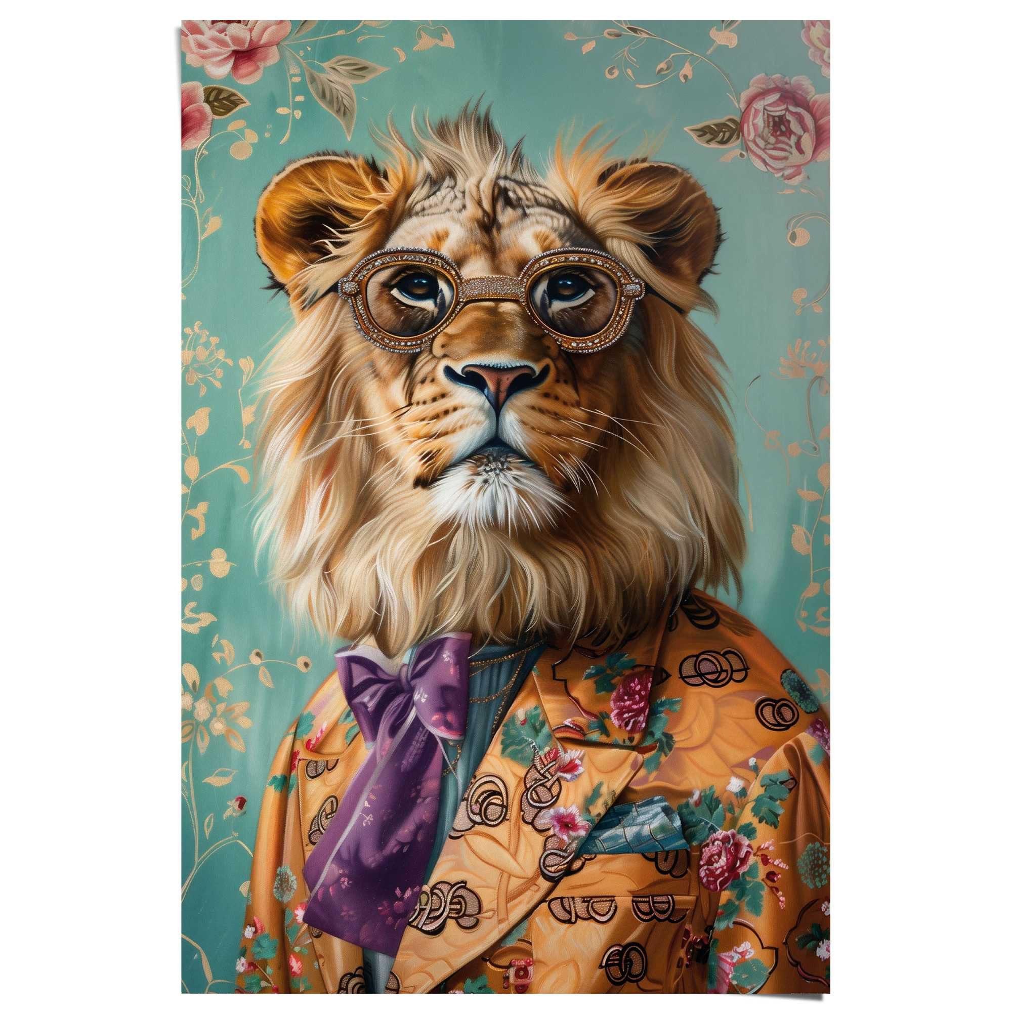 Reinders! Poster Dandy Lion Portrait, Wohnzimmer - Mehrfarbig - 150 gr. Papier - Humor - 61x91,5 cm