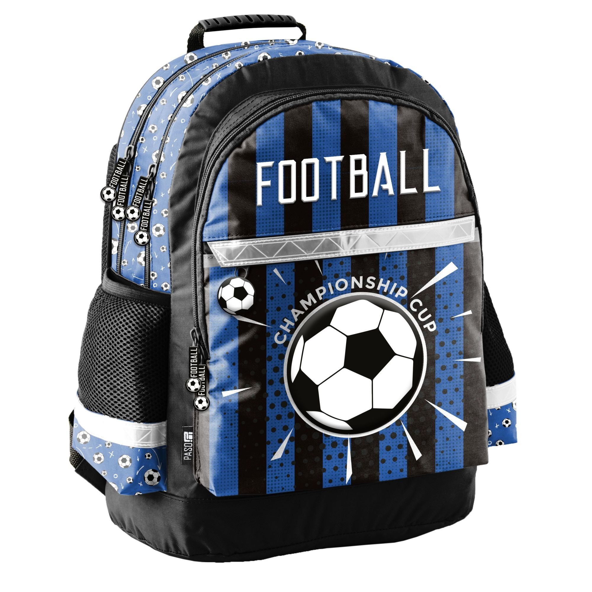 PASO Schulranzen (Set, 3-Tlg), Rucksack mit 3D Prägedruck & Turnbeutel & Federmappe - Fußball blau