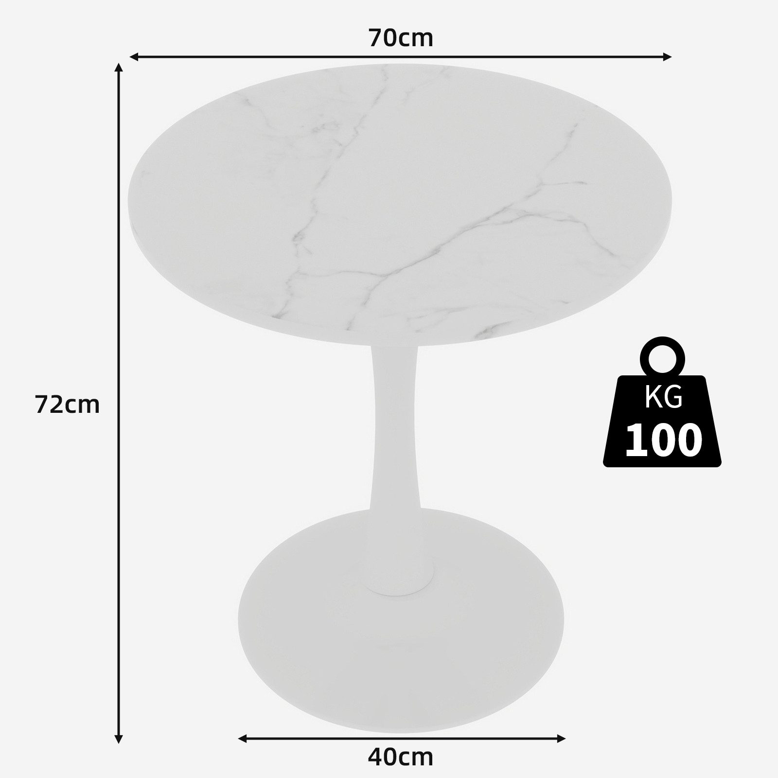 GLP Esstisch Runder Esstisch mit Sinterstein Tischplatte in Marmoroptik, 70 cm Ø (Gestell aus Metall, kratzfest und hitzebeständig), für kleine Räume und Apartm – Bild 5 von 5