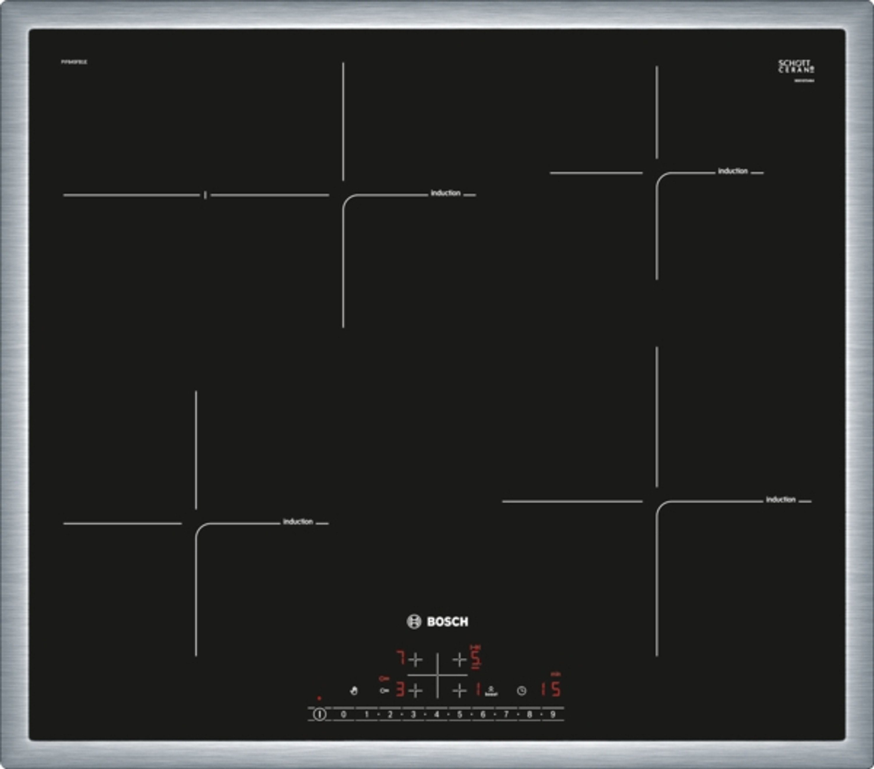 BOSCH Induktions-Kochfeld PIF645FB1E, Schwarz, Mit Rahmen aufliegend