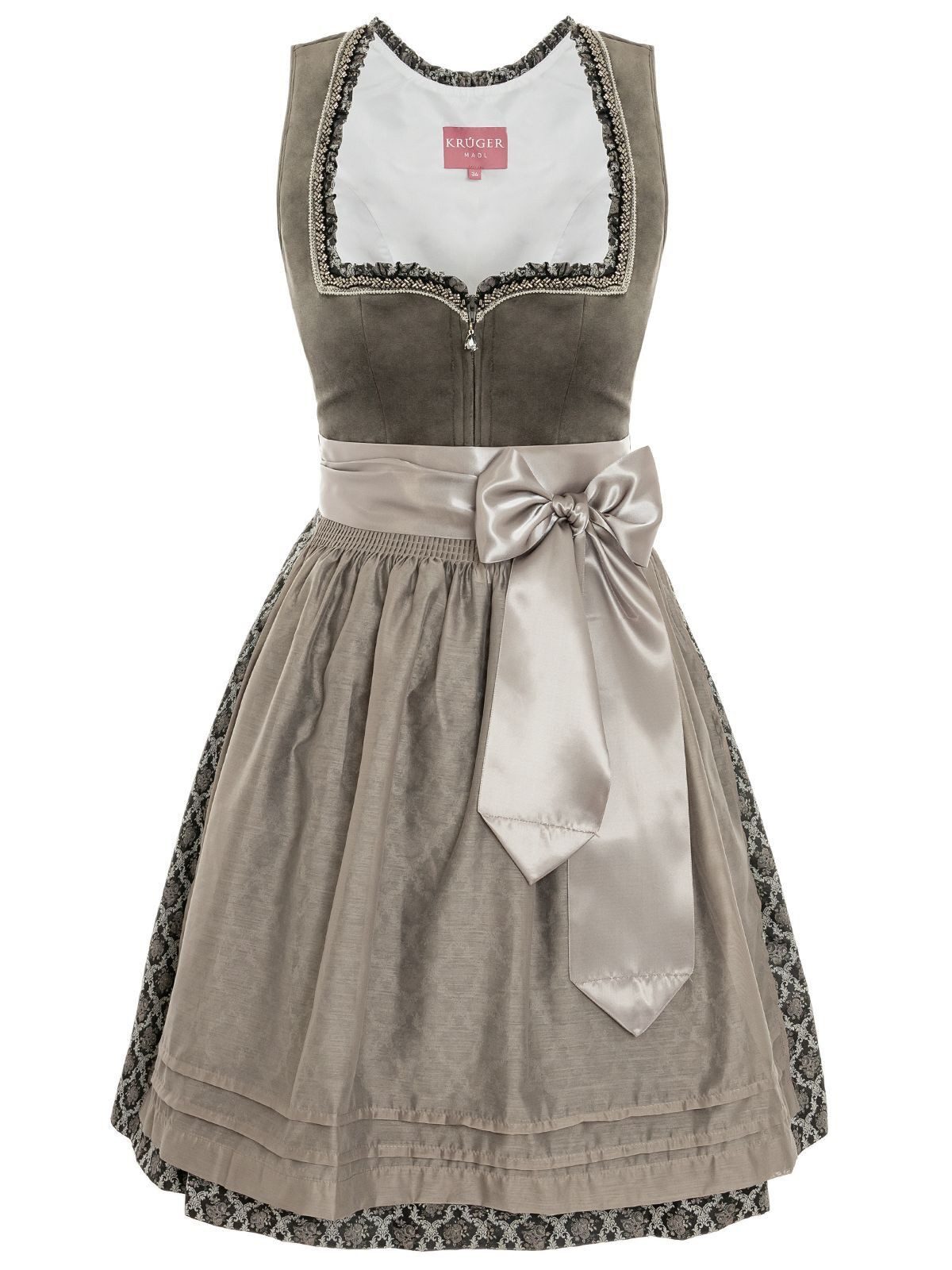 Krüger Dirndl Evi 60cm Cord - Elegantes Ton-in-Ton Dirndl Mit Schürze Für Damen