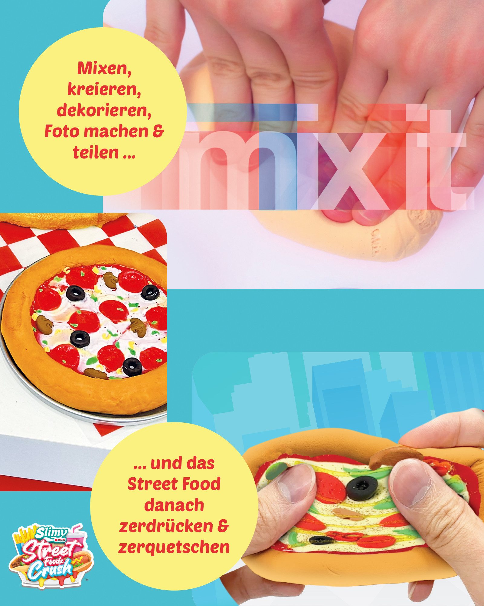 Slimy® Knetform-Set Street Food Crush - Pizzarino (1-tlg), Slime und Knete Kreativ-Set zum selber Mischen, Formen und Dekorieren
