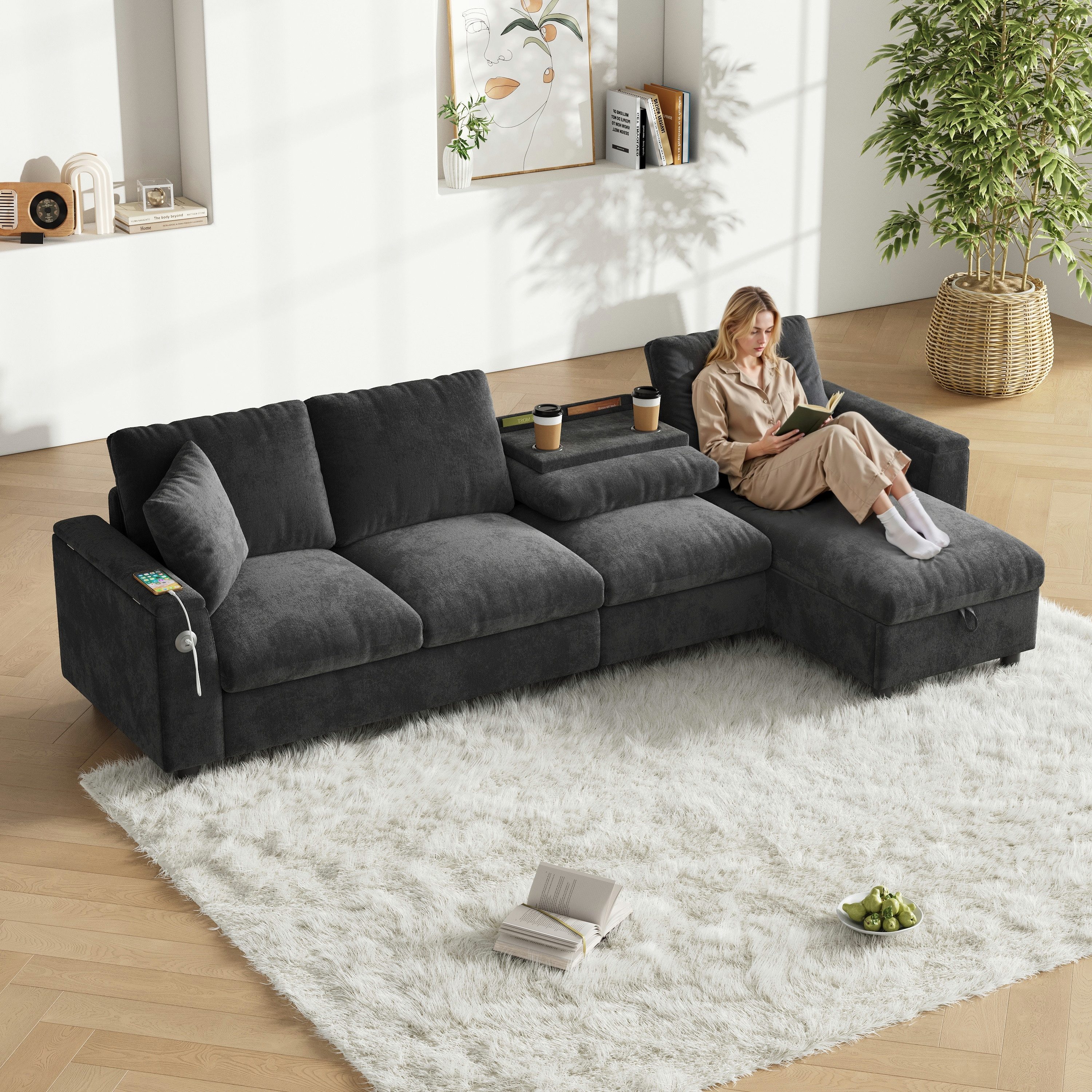 i@home Ecksofa L-förmiges Sofa, 3-Sitzer Sofa, ausklappbarer Couchtisch mit günstig online kaufen
