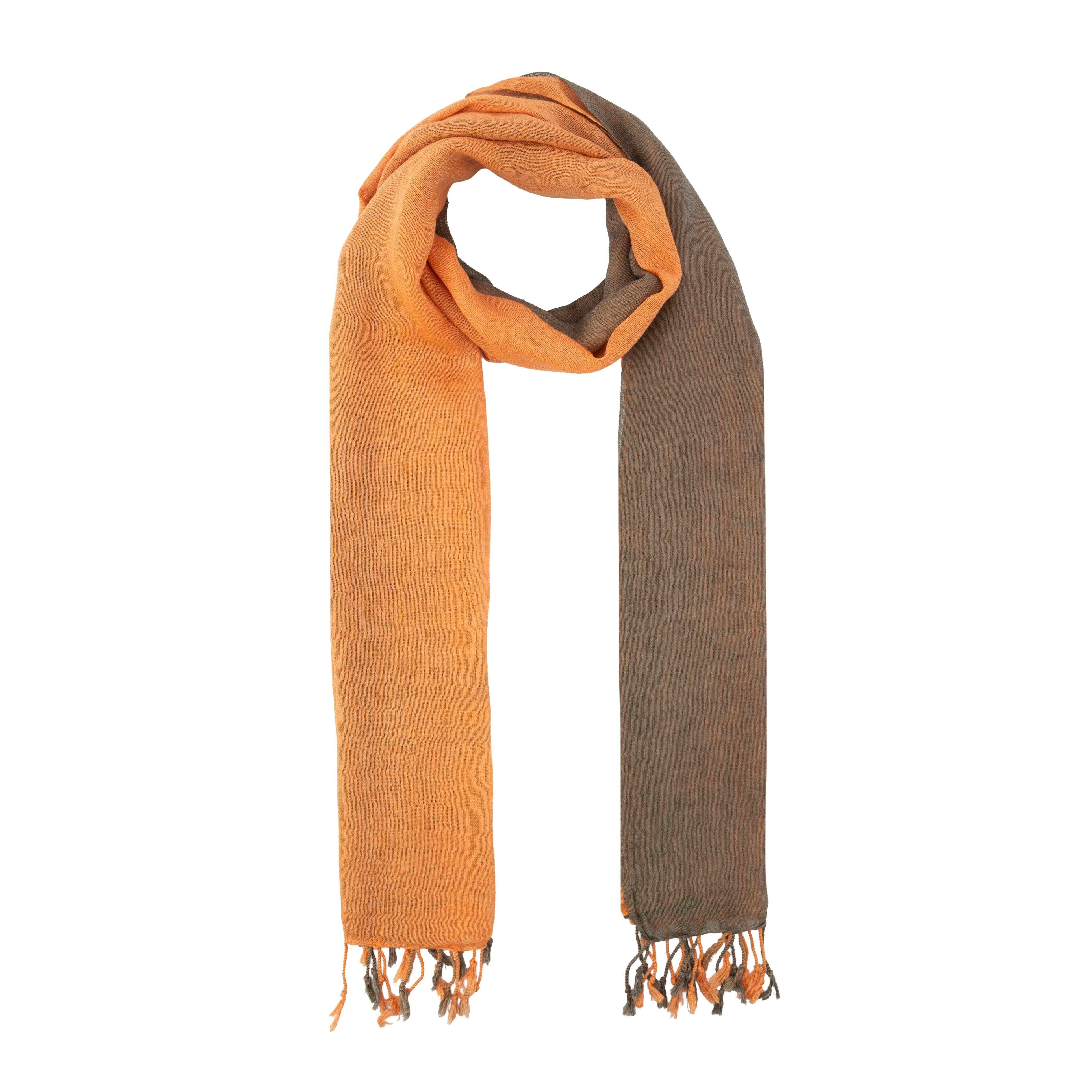 El Puente Schal Schal aus Baumwolle in Orange-Grau, Handmade, Handmade