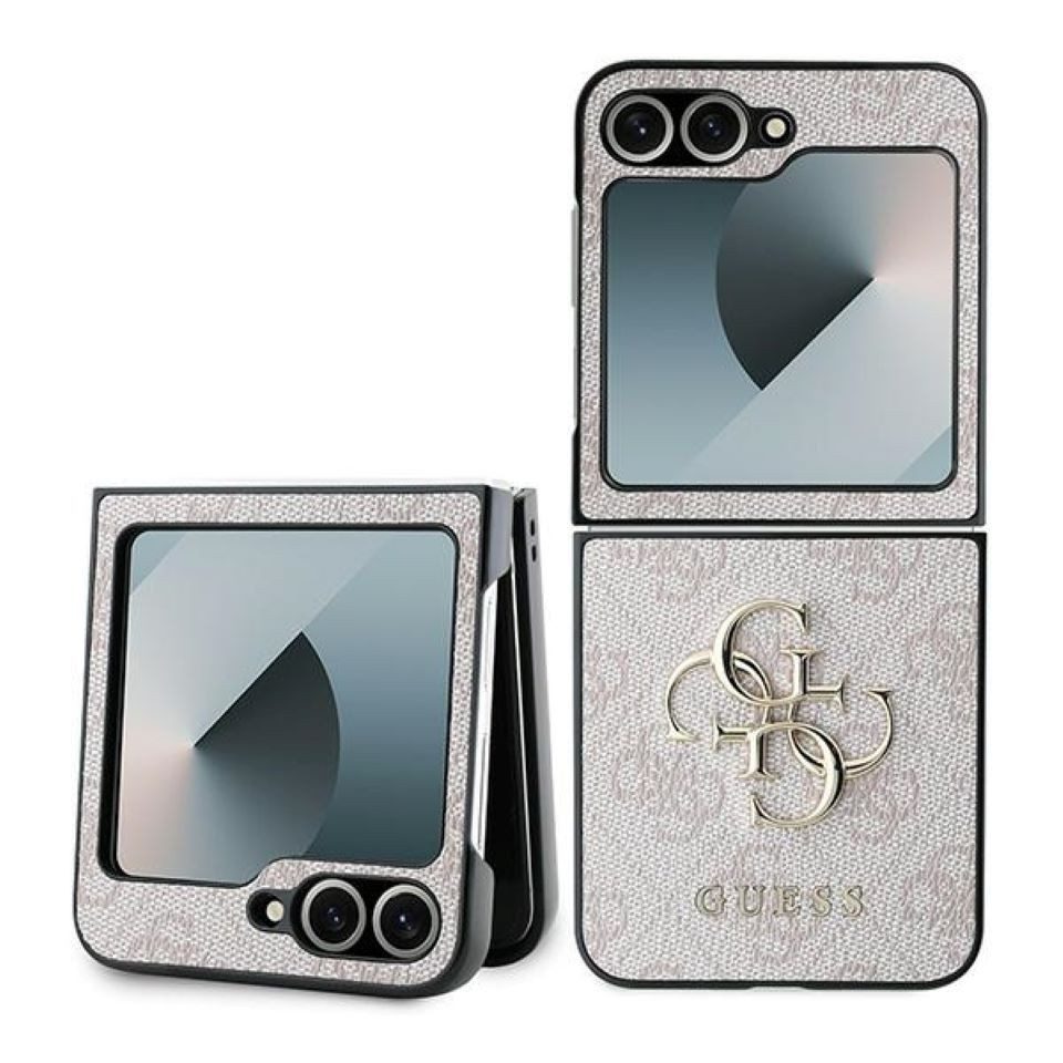 Guess Handyhülle Case Galaxy Z Flip 6 Kunstleder rosa Muster Big Logo goldfarben 6,7 Zoll, Kantenschutz
