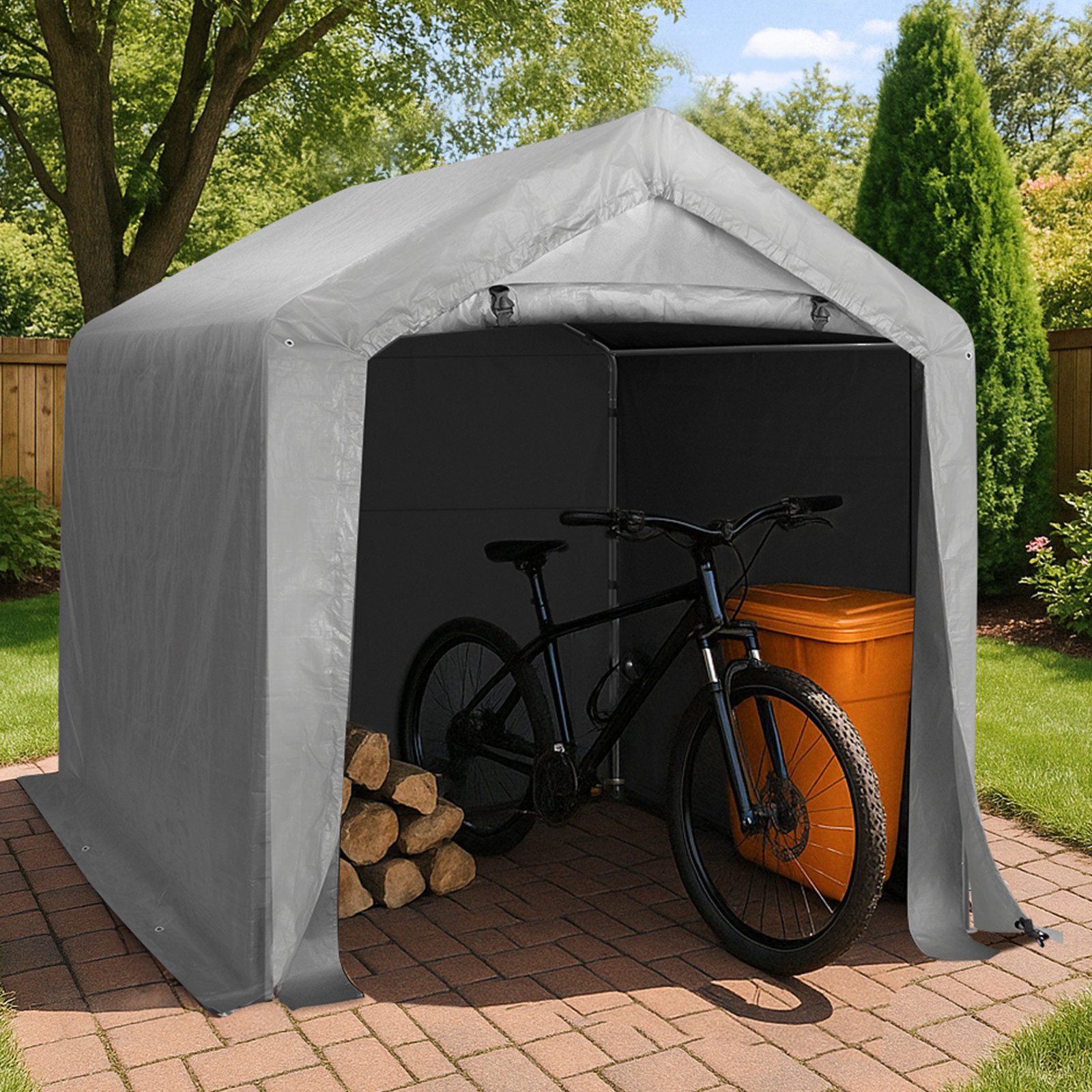 LALAHO Gerätehaus Garagenzelt Carport Folienzelt Fahrradschuppen Geräteschuppen, Fahrradgarage Lagerzelt Foliengerätehaus Wasserdichtes,grau