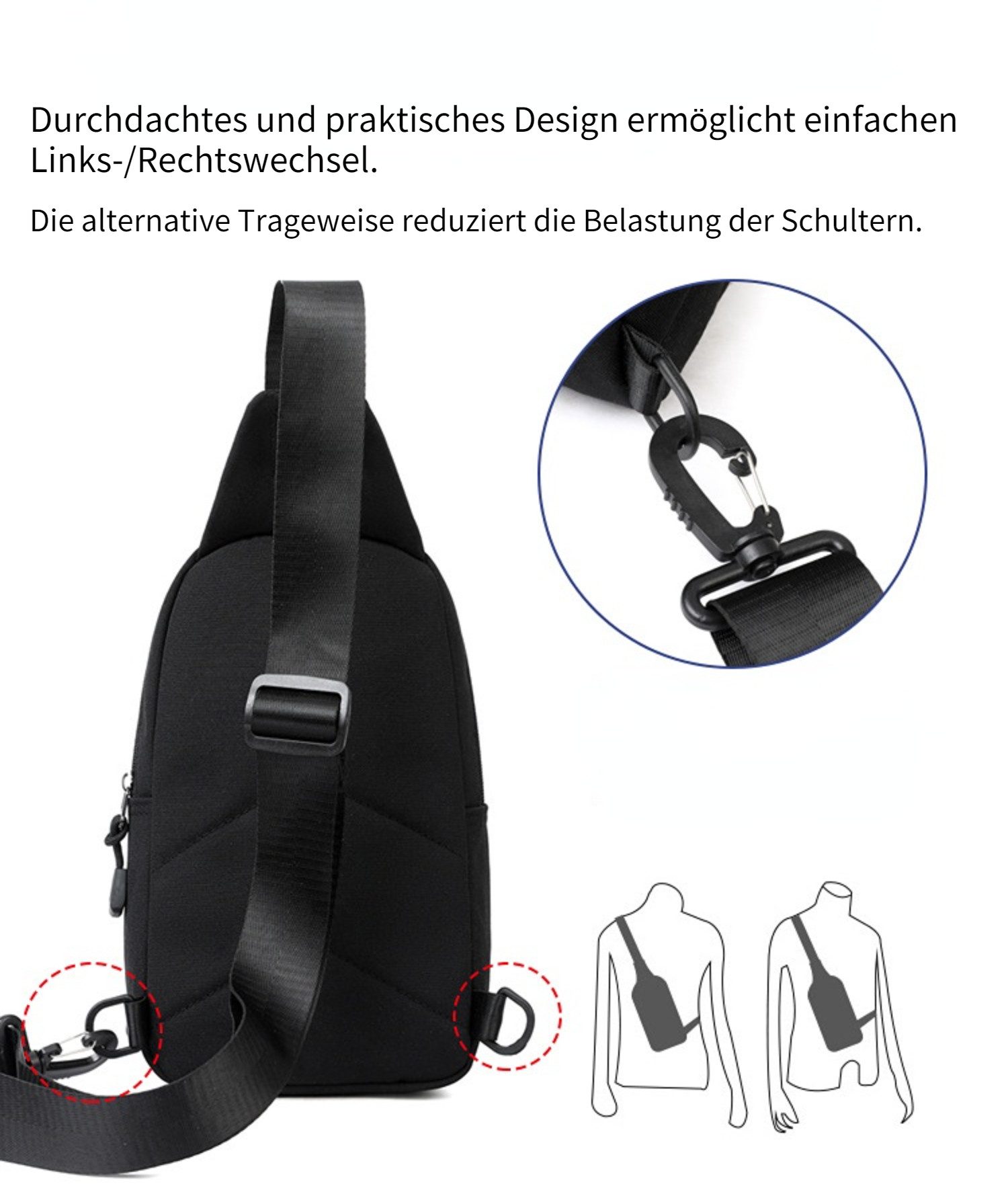 Blusmart Umhängetasche Outdoor-Umhängetasche für Herren und Damen (Multifunktionale Umhängetasche, Ein Hauptfach mit drei Seitentaschen), Für viele Anlässe geeignet