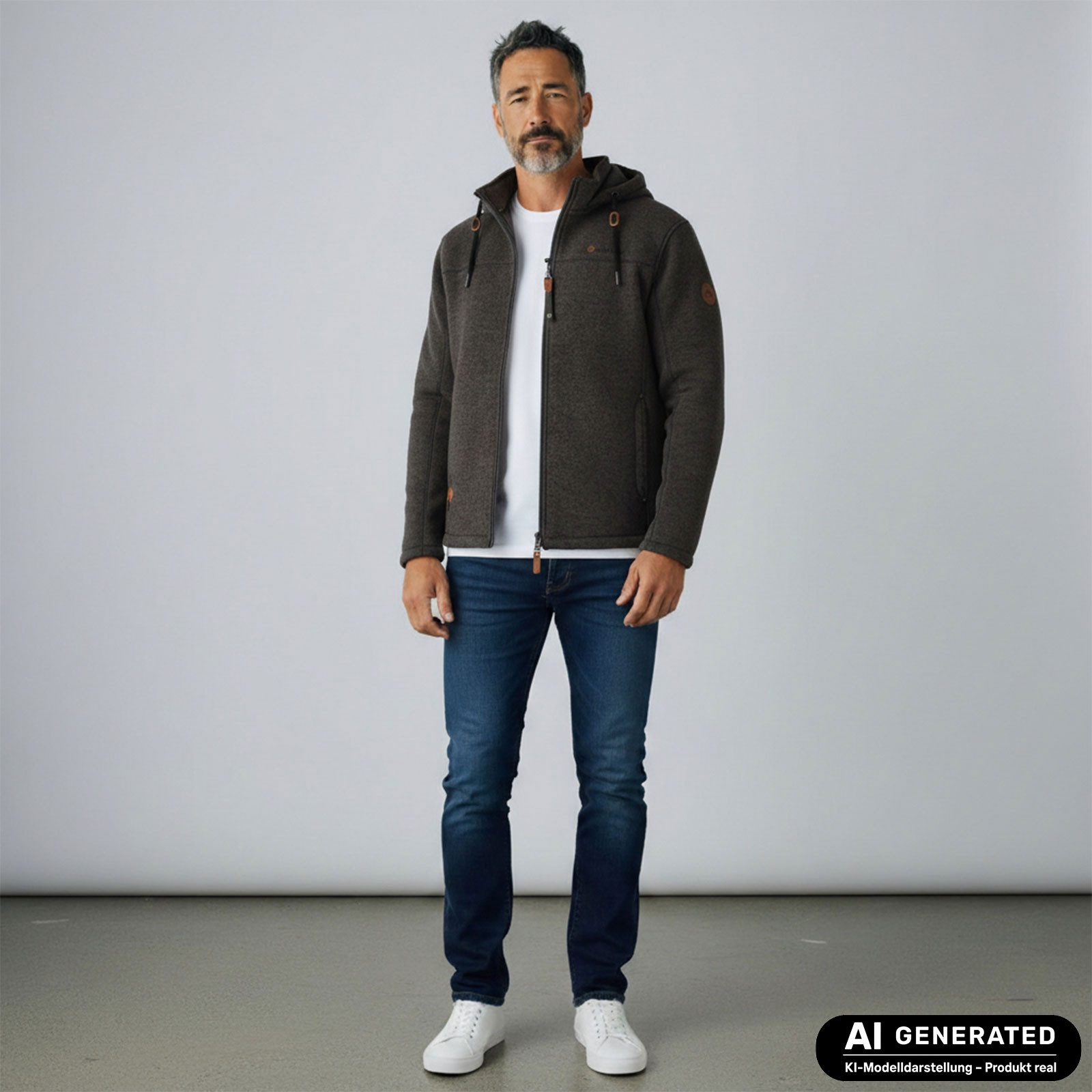 Dry Fashion Fleecejacke Helgoland Herren Wollfleece-Jacke Kapuze - Jacke Fleece Übergansjacke Windabweisend, Verstellbare Kapuze, Reißverschlusstaschen, Innentasche