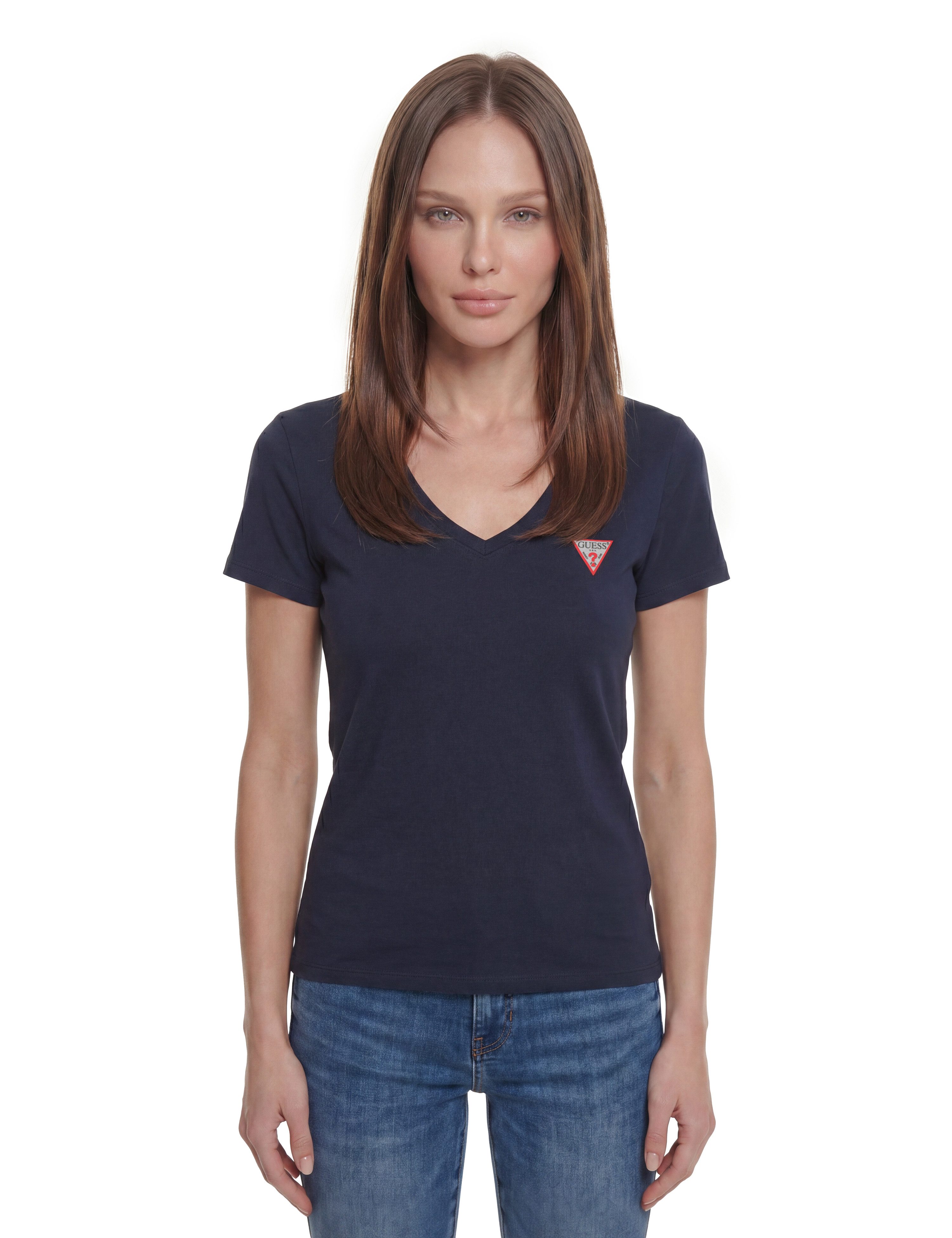 Guess T-Shirt SS VN MINI TRIANGLE TEE mit V-Ausschnitt, Slim Fit