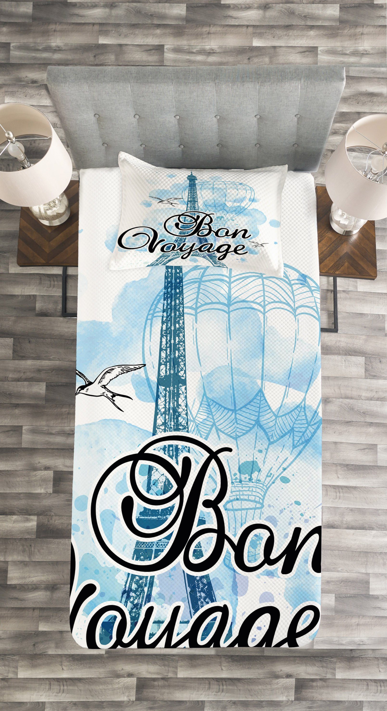 Waschbar, Set Abakuhaus, Paris Tagesdecke mit Eiffelturm Luftballon Kissenbezügen