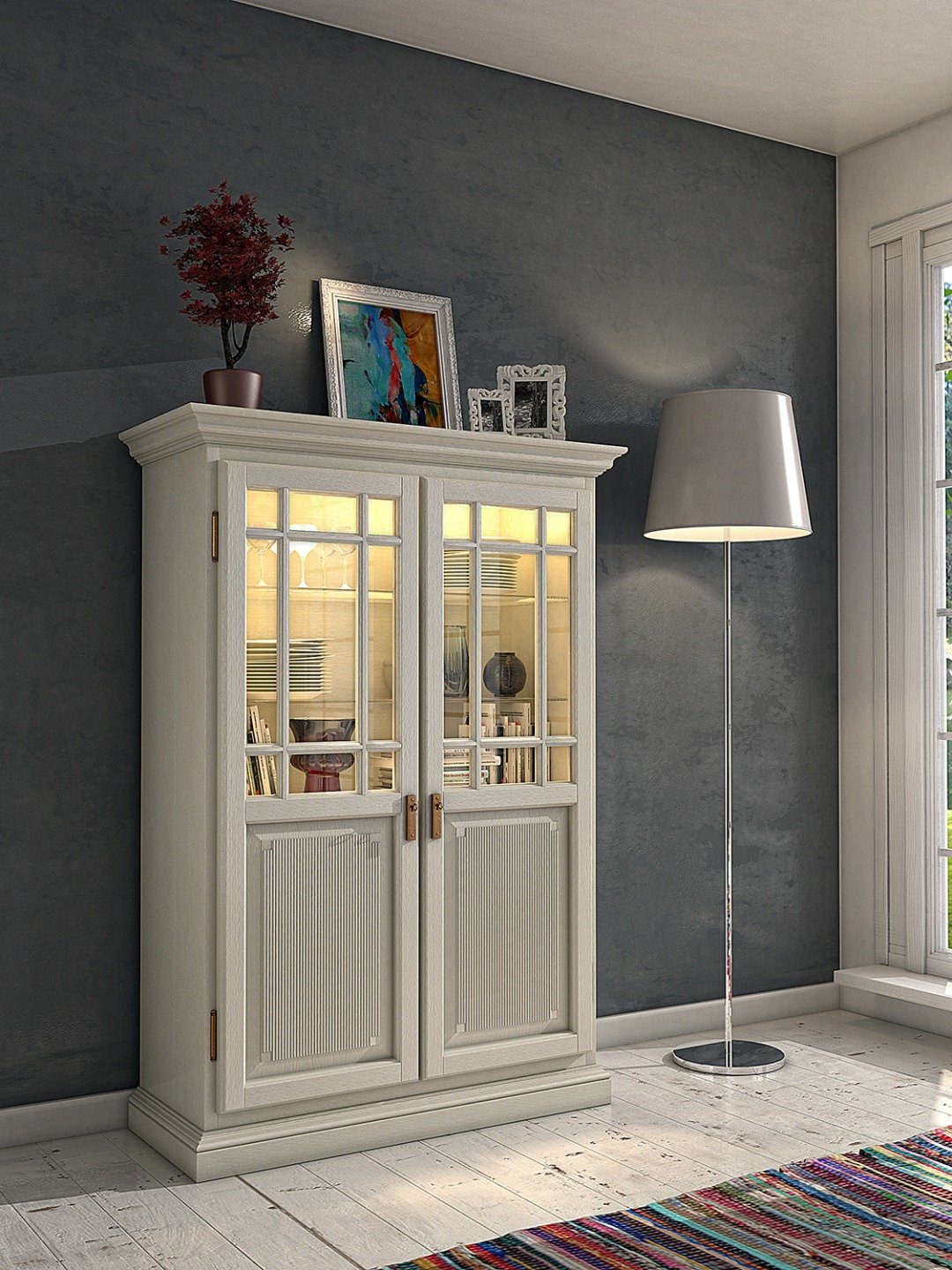 Casamia Highboard Vitrine Highboard Büfett 2-türig Duett B 112 H 160 cm Pinie massiv