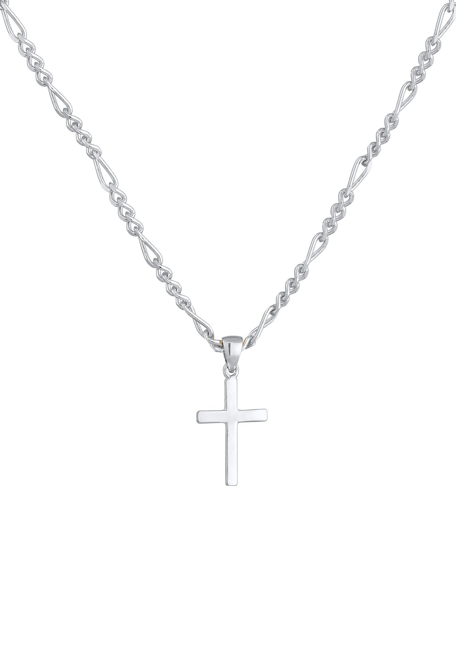 Kuzzoi Lange Kette Herren Figarokette Kreuz 925 Silber, Kreuz