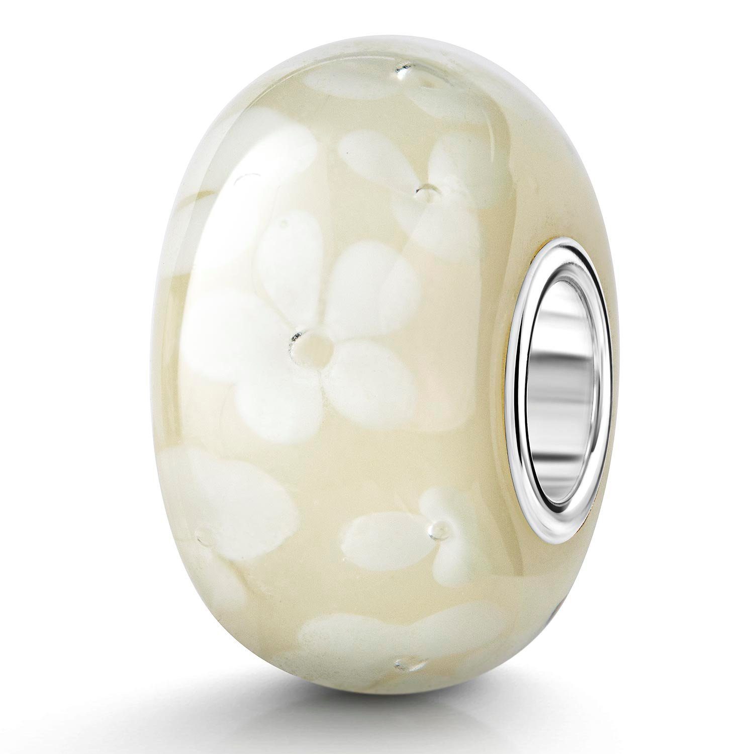 Materia Bead Glas Charm Perle Blumen Creme Weiß 1588, Kern aus 925 Sterling Silber
