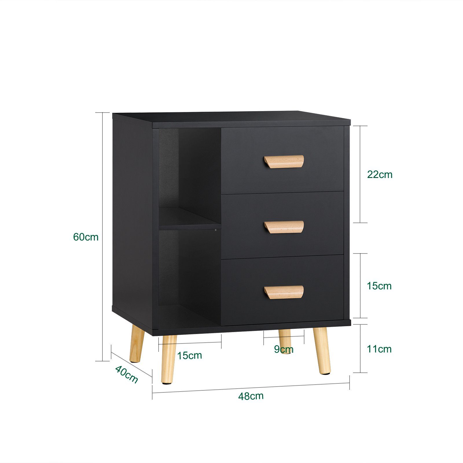 FBT95, 3 schwarz Nachttisch Schubladen 2 und Fächern SoBuy mit offenen Beistelltisch Sofatisch