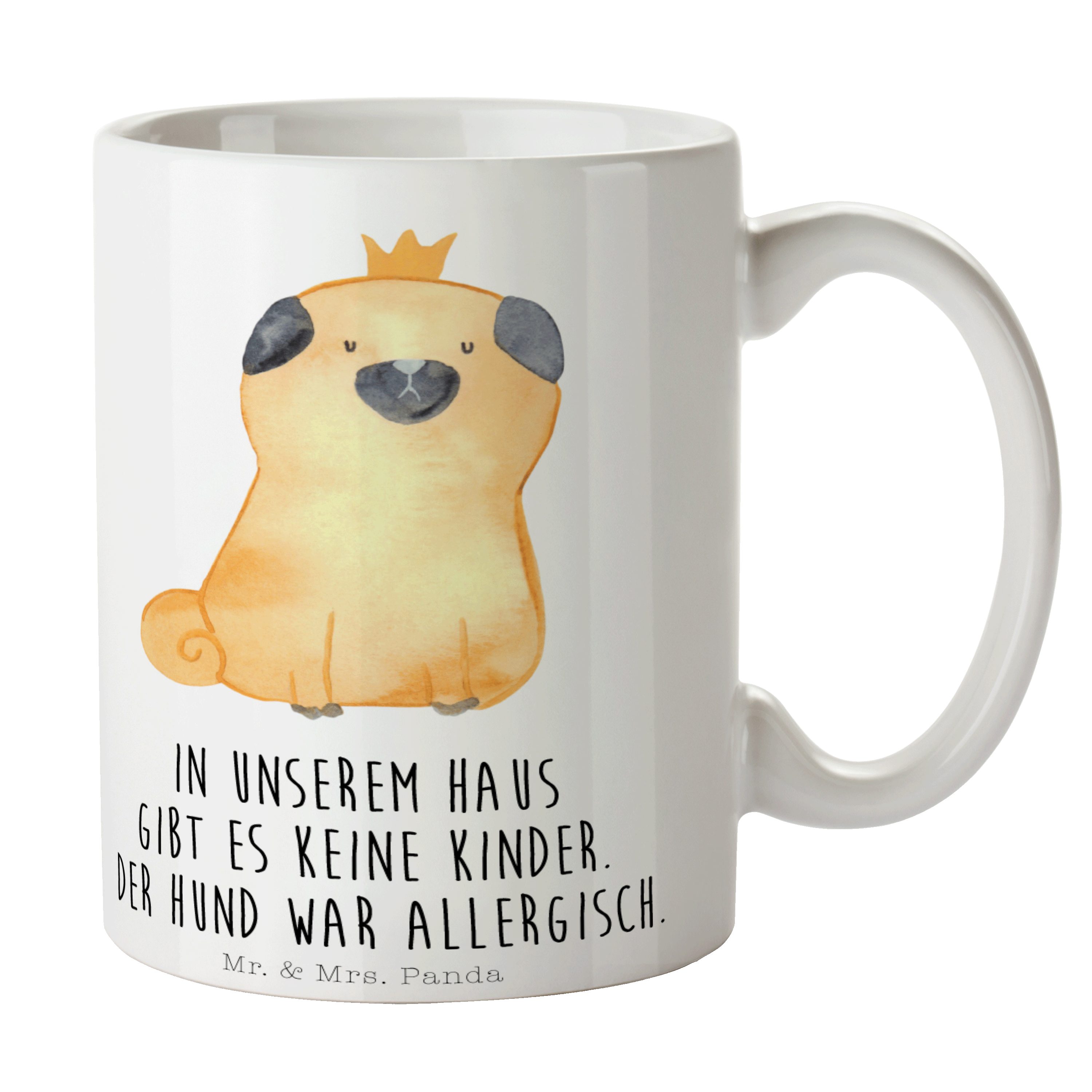 Mr. & Mrs. Panda Tasse Kaffeetasse, Keramik Hundebesitz, Mops Krone - Geschenk, Weiß Tierliebhaber, 