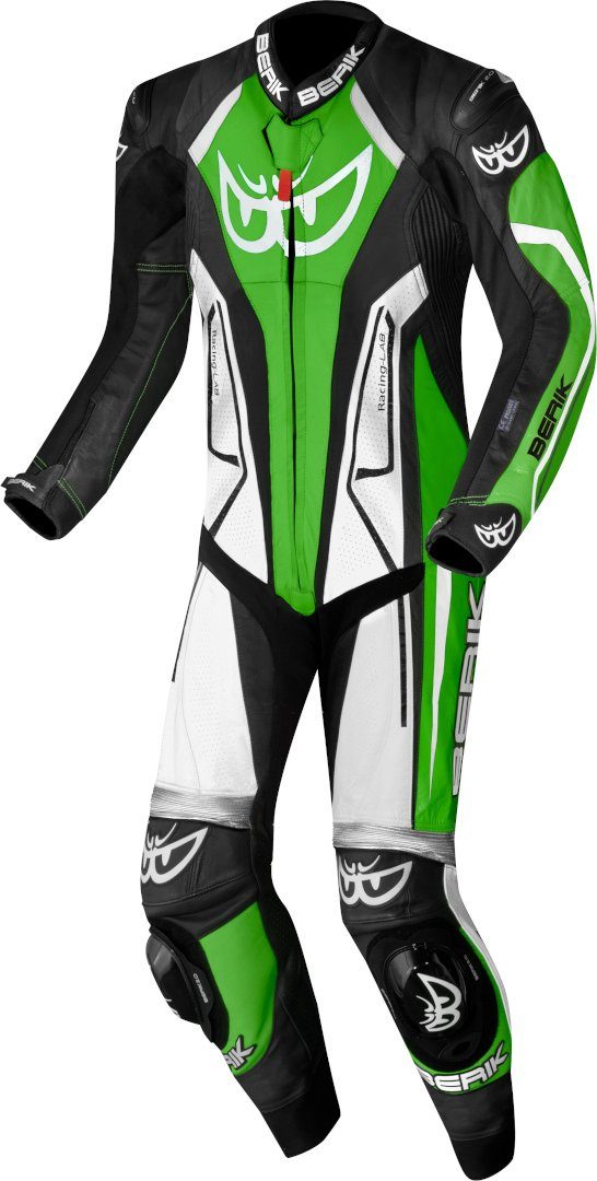 Losail-R Black/White/Green perforierte Motorradkombi Berik 1-Teiler Le Känguru Motorrad