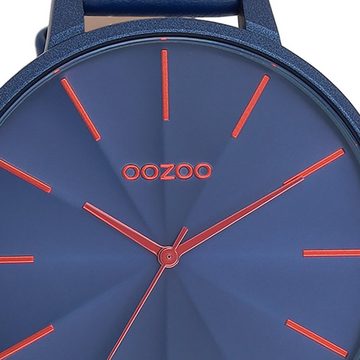 OOZOO Quarzuhr Oozoo Damen Armbanduhr Timepieces Analog, Damenuhr rund, extra groß (ca. 48mm) Lederarmband, Fashion-Style