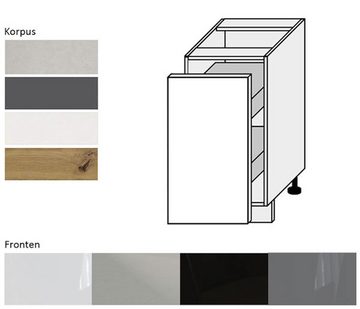 Feldmann-Wohnen Auszugsunterschrank Essen (1-türig, innen 1 Metallkorbauszug mit 2 Ablagen, 1-St., mit Acrylfronten (Ultrahochglanz), abrieb- / kratzfest) 40cm Front- und Korpusfarbe wählbar grifflos mit Schrankauszug