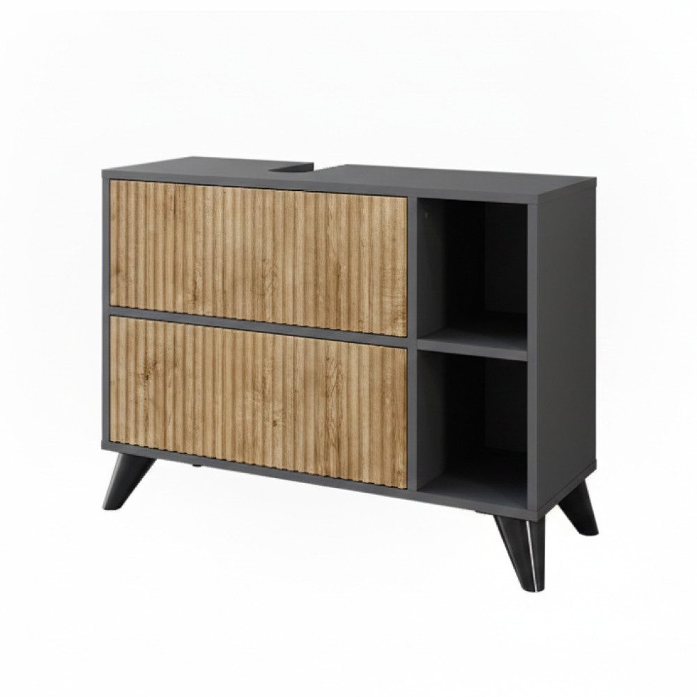 Vicco Waschbeckenunterschrank Leano, Anthrazit/Bergeiche, 80 x 62 cm mit 2 Schubladen (1-St)