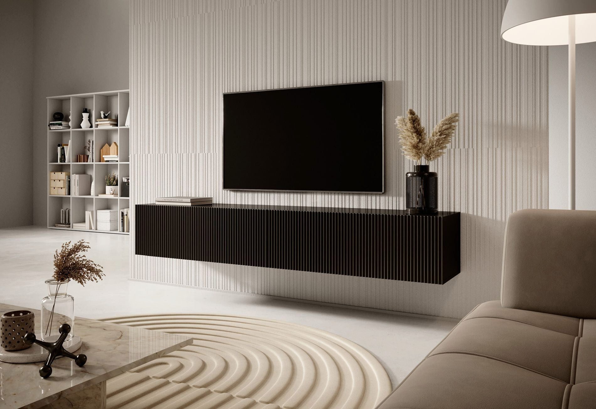 Selsey TV-Schrank VELDIO Hängeboard geriffelt, Push-to-Open, Matt-Optik, 175x30 cm