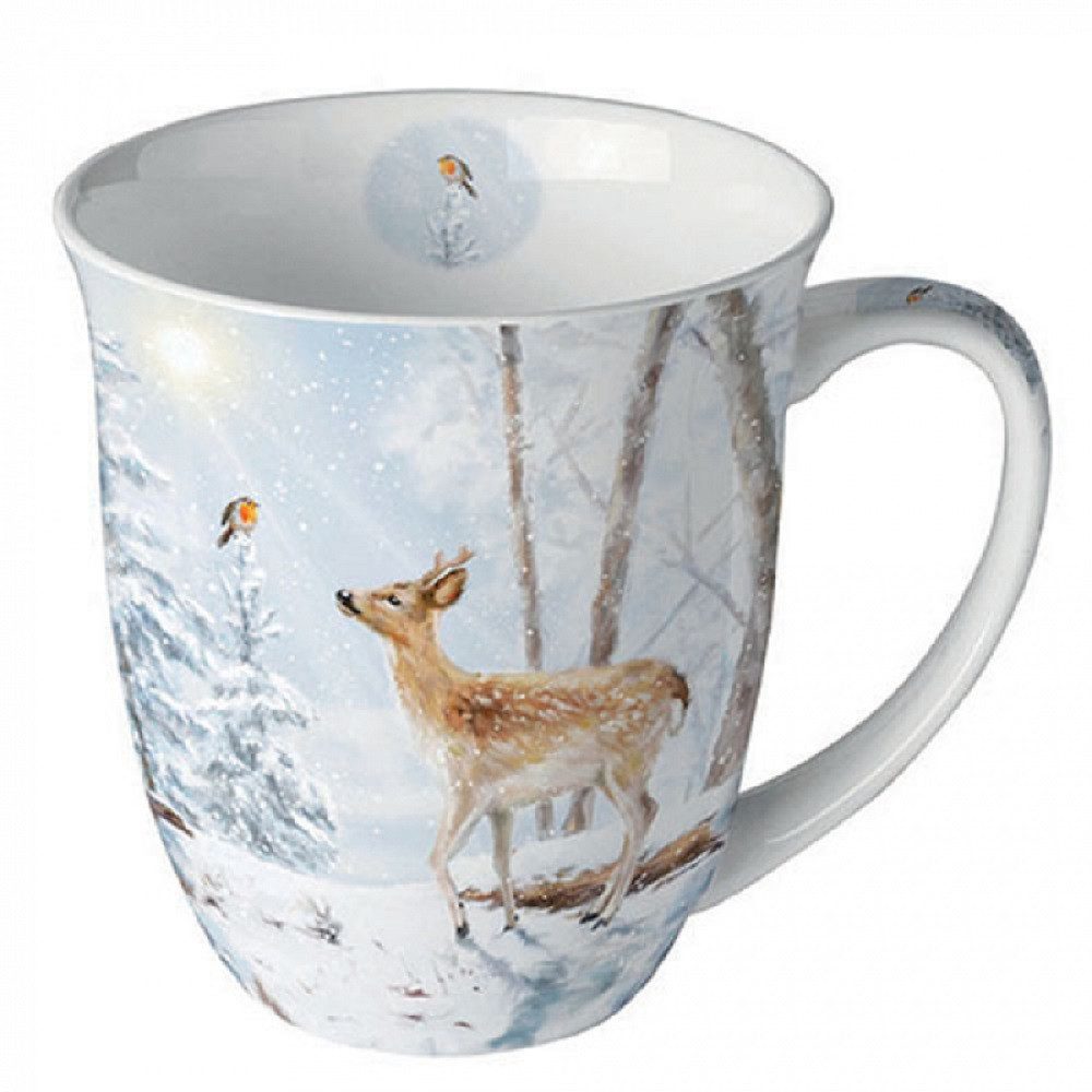 Ambiente Luxury Paper Products Becher Porzellan Mug Kollektion Planzen,Tiere - Herbst, Porzellan Tasse, Tiere, Wintertiere, Waldtiere, Wald, Wild, Schnee, Rehe, Vögel, Vögel, Motiv Kollektion, Herbst, Winter, Frühling, Tee/Kaffee Tasse-, Ideal Als Geschenk