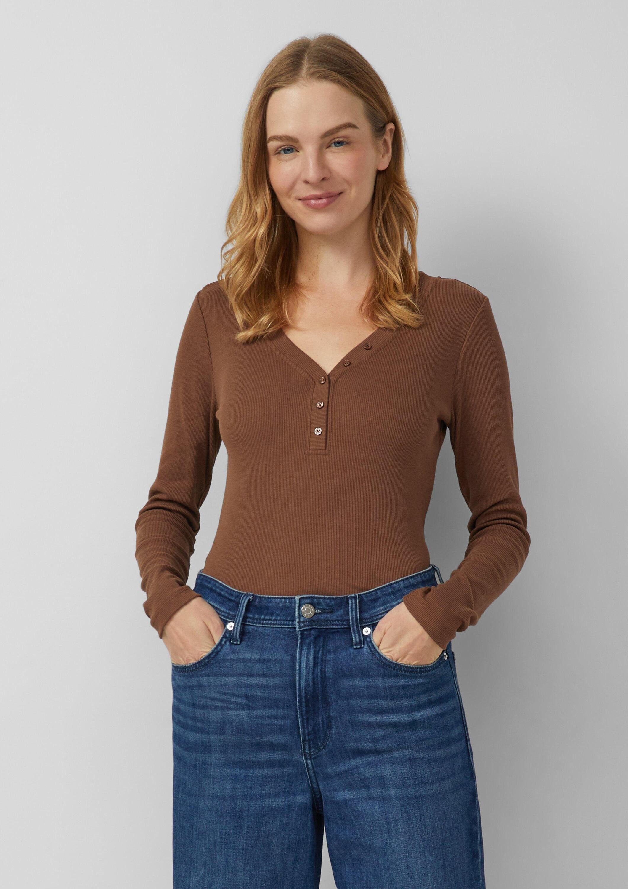 s.Oliver Langarmshirt T-Shirt Geripptes Longsleeve mit Henleyausschnitt günstig online kaufen