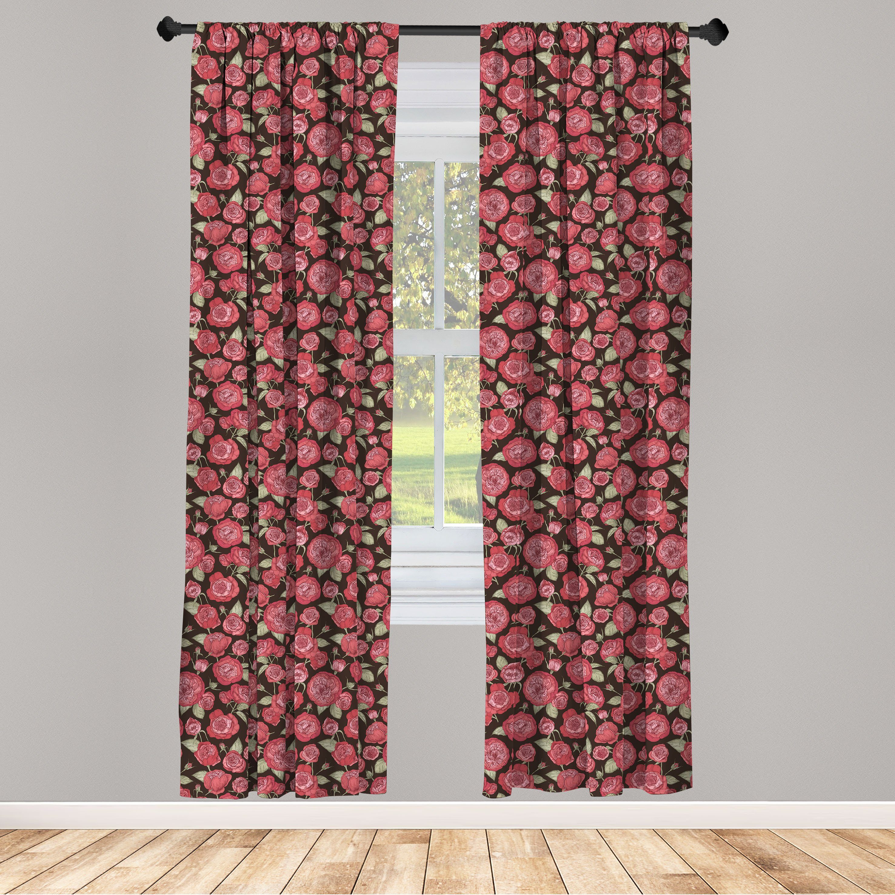 Gardine Vorhang für Wohnzimmer Schlafzimmer Dekor, Abakuhaus, Microfaser, Vintage Rose Natur-Ton-Blumen