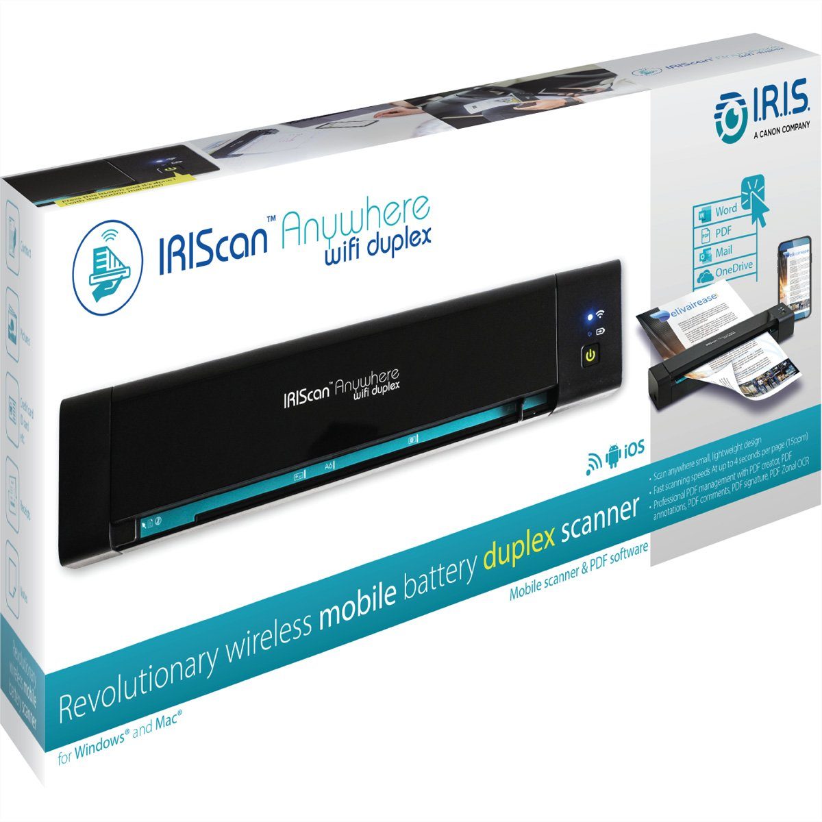 Iris by Canon IRIScan Anywhere 6 WIFI Duplex 15PPM Scanner, (Mobiler Batteriescanner, 461854)