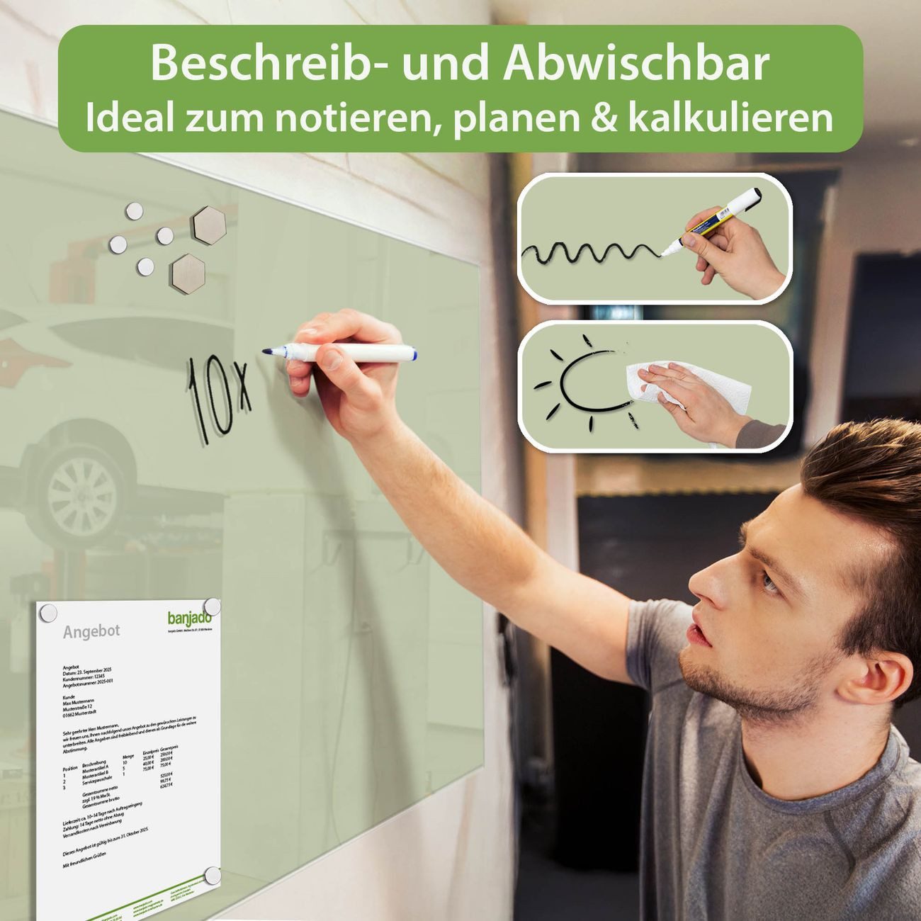 banjado Magnettafel aus Glas, mit Motiv Olive, (gehärtetets Glas, Glasmagnettafel) – Bild 4 von 5
