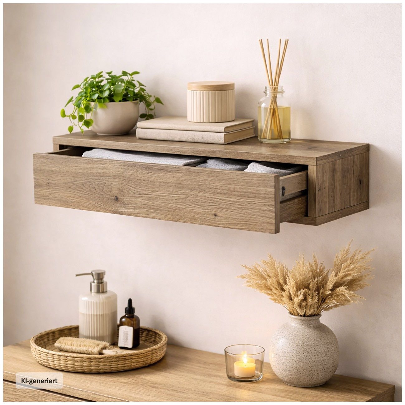 HTI-Living Wandregal mit Schublade 60 cm Artisaneiche, 1 Stück 1-tlg.