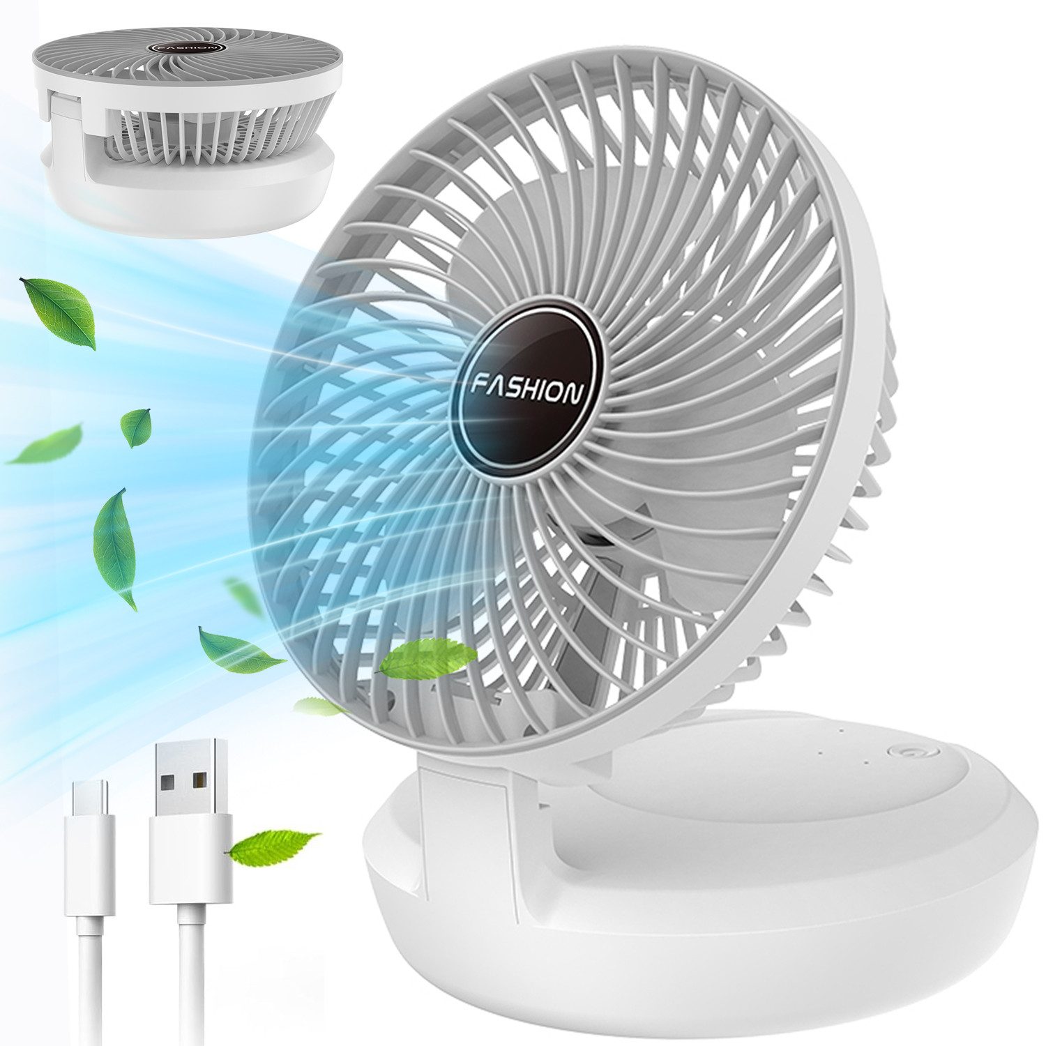MOPUEA Mini USB-Ventilator Tragbarer USB Ventilator 3 Stufen, faltbar, leise, Wand & Tisch, Faltbar, leise, USB, 3 Stufen, Oszillation, Wandmontage