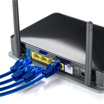 deleyCON deleyCON 15m CAT6 Patchkabel Netzwerkkabel Ethernet LAN DSL Kabel Blau LAN-Kabel