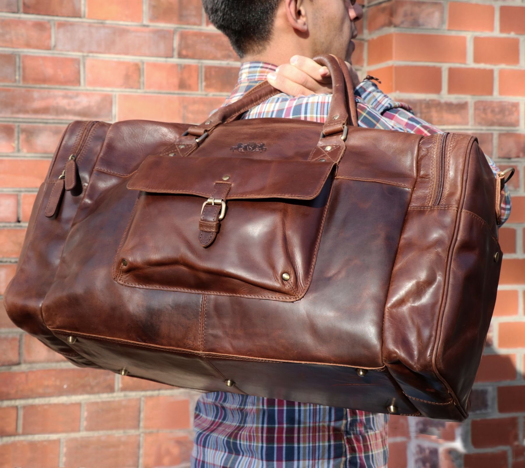 LECONI Vintage Weekender Tasche - Canvas & Leder 45x30x20cm Unisex Reisetasche