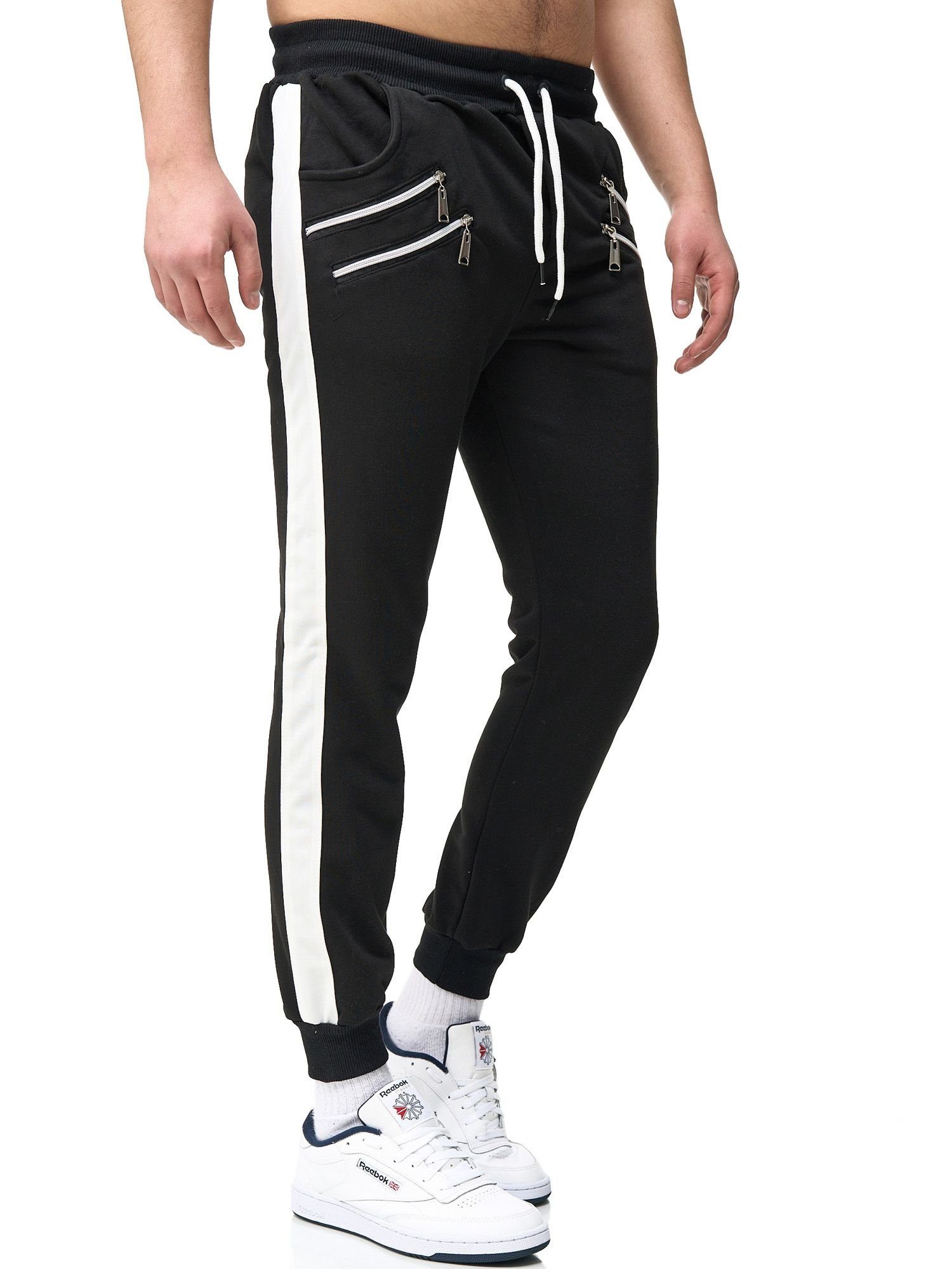 John Kayna Männer Fitness 1-tlg) Schwarz Trainingshose Sweatpants Sweatpants, Trainingshose Freizeit Jogginghose Sport Jogginghose Stripe hose (Sporthose Casual Herren