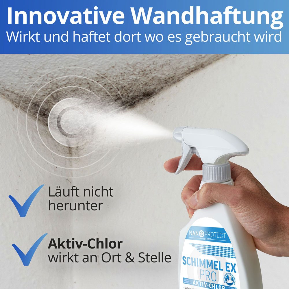 Nanoprotect Schimmel Ex Pro, Schimmelspray mit Hafteffekt Schimmelentferner (Profi Qualität)